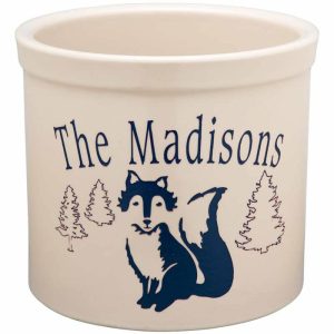 Outdoor Planters |   Handcrafted Personalized Ceramic Fox Crock Deck And Patio Decor Blue