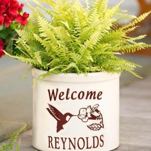 Outdoor Planters |   Personalized Stoneware Crock With Hummingbird Deck And Patio Decor Outdoor Planters