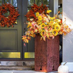 Outdoor Planters |   Raised Metal Planter With Laser-Cut Tree Of Life Deck And Patio Decor Outdoor Planters