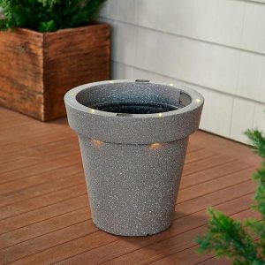 Outdoor Planters |   Solar Stone Planter Deck And Patio Decor Outdoor Planters