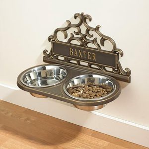 Pet Products |   Personalized Wall-Mount Pet Feeder Home Accents Black With Gold