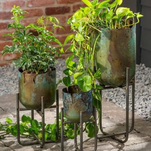 Planters & Plant Stands |   Distressed Metal Raised Planters, Set Of 3 Garden Tools & Supplies Planters & Plant Stands