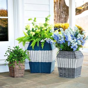 Planters & Plant Stands |   Indoor/Outdoor Coastal Wicker Planters, Set Of 3 Garden Tools & Supplies Planters & Plant Stands