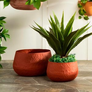 Planters & Plant Stands |   Indoor/Outdoor Nested Metal Planters With Terra Cotta Finish, Set Of 2 Garden Tools & Supplies Planters & Plant Stands