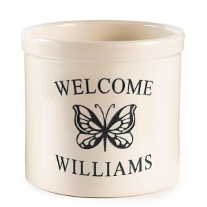 Planters & Plant Stands |   Personalized Stoneware Welcome Crock With Butterfly Garden Tools & Supplies Blue