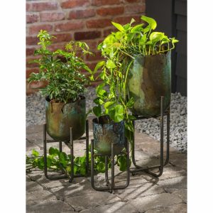 Planters & Vases |   Metallic Patina-Finish Standing Planters, Set Of 3 Decorative Accents Decorative Accents