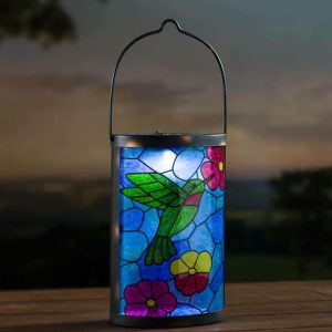 Solar Accents |   Mosaic Hummingbird Solar Lantern Garden Accents Solar Accents