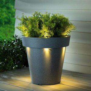 Solar Accents |   Outdoor Fiberglass Planter With Solar Lights Garden Accents Solar Accents