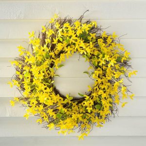 Wall Art |   Faux Forsythia Wreath On Rattan Base Decorative Accents Decorative Accents