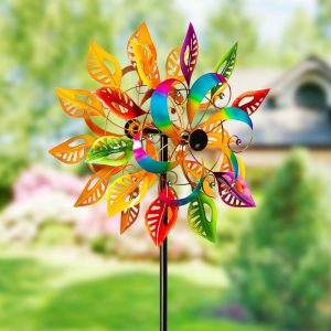 Wind Spinners |   Colorful Filigree Leaves Wind Spinner Garden Accents Wind Spinners