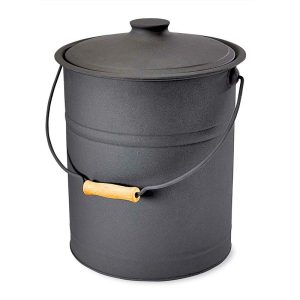 Wood Stove Accessories |   Deluxe Galvanized Ash Bucket With Handle, Lid And Double-Layer Bottom Fireplace Accessories Charcoal Black