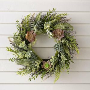 Wreaths |   Faux Succulent And Fern Wreath Decorative Accents Decorative Accents