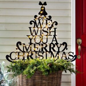 Decorative Garden Accents |   Merry Christmas Wishes Tree Metal Garden Stake Decorative Garden Accents Decorative Garden Accents