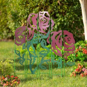 Decorative Garden Accents |   Metal Rose Garden Landscape Panel Stakes, 5-Panel Set Decorative Garden Accents Decorative Garden Accents