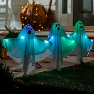 Lighted Garden Decorations |   Light-Up Ghost Trio Path Marker Lighted Garden Decorations Lighted Garden Decorations