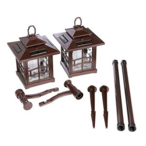 Solar Lighting |   3-In-1 Solar Lanterns With Shepherd’s Hook/Ground Stake, Set Of 2 Garden Path Lighting Garden Path Lighting