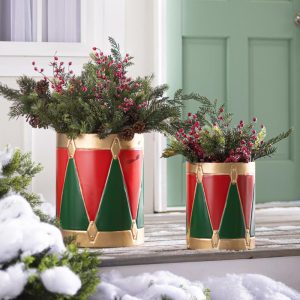 Decorative Accents |   Indoor/Outdoor Christmas Drum Planters, Set Of 2 Decorative Accents Decorative Accents